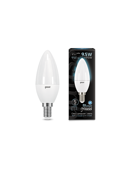 Лампа Gauss Свеча 9.5W 950lm 4100К E14 LED 1/10/100