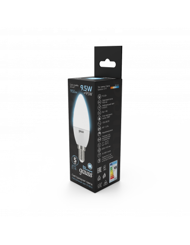 Лампа Gauss Свеча 9.5W 950lm 4100К E14 LED...