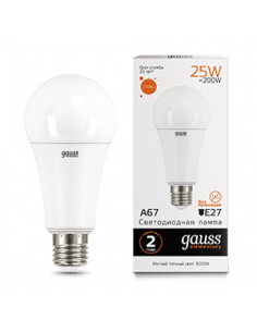 Лампа Gauss Elementary A67 25W 2000lm 3000K E27 LED 1/10/50