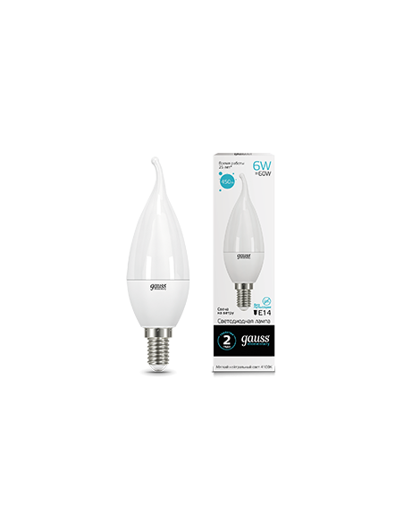 Лампа Gauss Elementary Свеча на ветру 6W 450lm 4100K Е14 LED 1/10/50