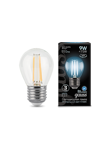 Лампа Gauss Filament Шар 9W 710lm 4100К Е27 LED...