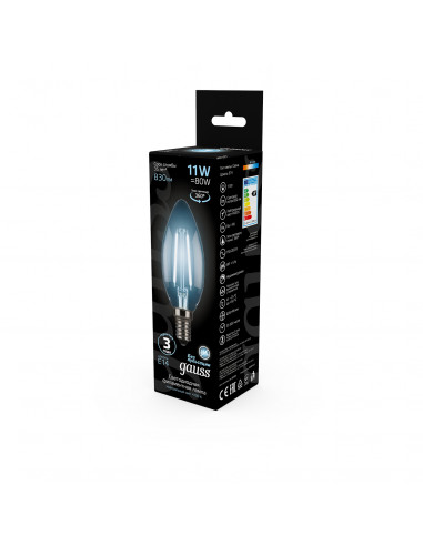 Лампа Gauss Filament Свеча 11W 830lm 4100К Е14...
