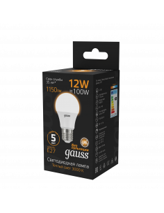 Лампа Gauss A60 12W 1150lm 3000K E27 LED 1/10/50 2