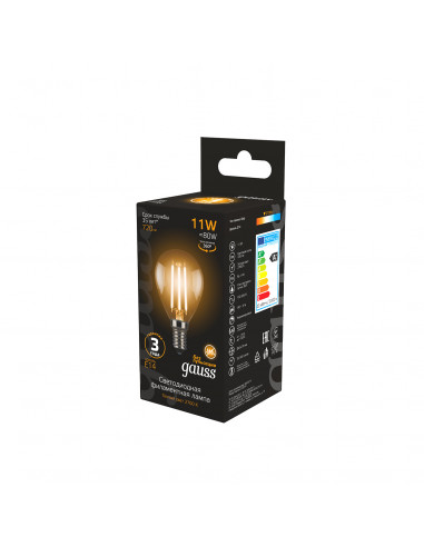 Лампа Gauss Filament Шар 11W 720lm 2700К Е14...