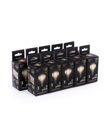 Лампа Gauss Filament Шар 11W 720lm 2700К Е14 LED 1/10/50
