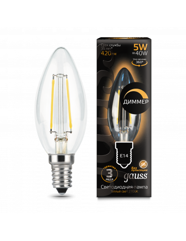 Лампа Gauss Filament Свеча 5W 420lm 2700К Е14...