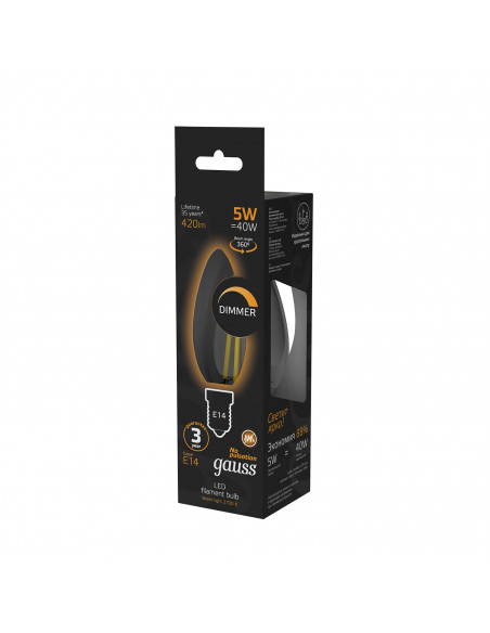 Лампа Gauss Filament Свеча 5W 420lm 2700К Е14 диммируемая LED 1/10/50
