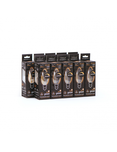 Лампа Gauss Filament Свеча 5W 420lm 2700К Е14 диммируемая LED 1/10/50