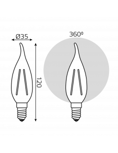 Лампа Gauss Filament Свеча на ветру 9W 680lm 2700К Е14... 2