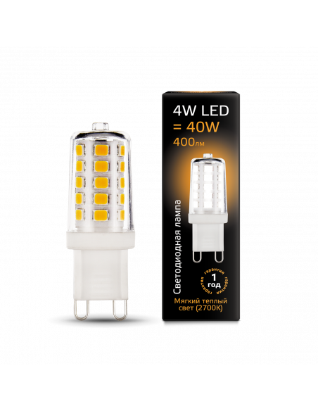 Лампа Gauss G9 AC185-265V 4W 400lm 2700K керамика LED 1/10/200