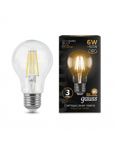 Лампа Gauss Filament А60 6W 600lm 2700К Е27 LED 1/10/40