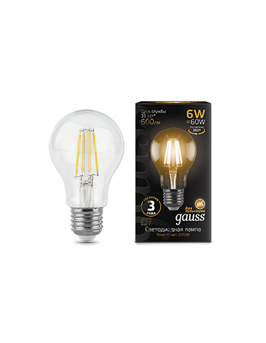 Лампа Gauss Filament А60 6W 600lm 2700К Е27 LED...