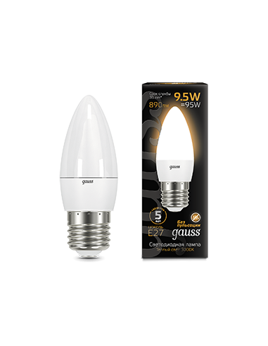 Лампа Gauss Свеча 9.5W 890lm 3000К E27 LED...