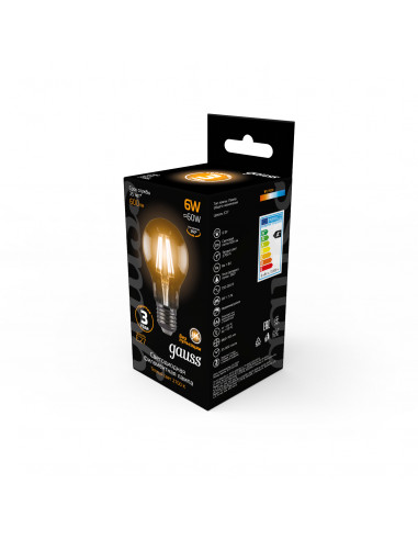 Лампа Gauss Filament А60 6W 600lm 2700К Е27 LED...