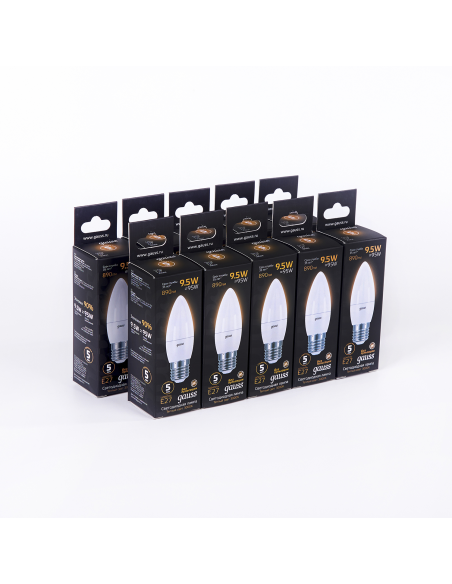 Лампа Gauss Свеча 9.5W 890lm 3000К E27 LED 1/10/100