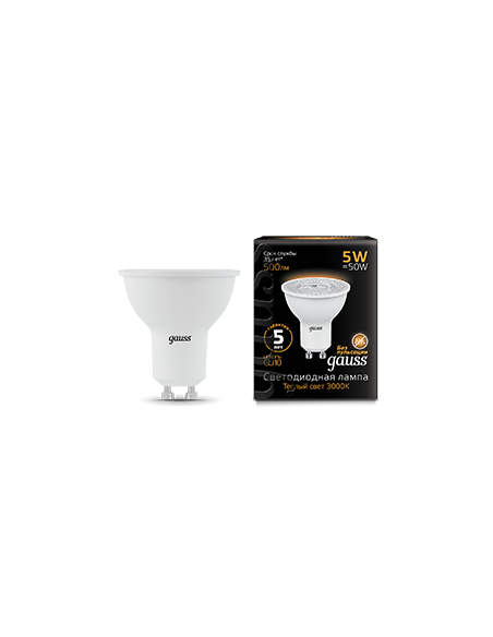 Лампа Gauss MR16 5W 500lm 3000K GU10 LED 1/10/100