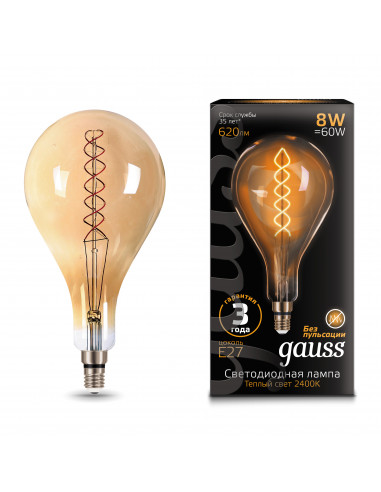 Лампа Gauss Filament А160 8W 620lm 2400К Е27...