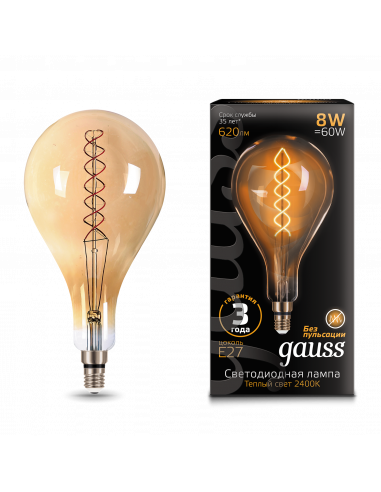 Лампа Gauss Filament А160 8W 620lm 2400К Е27...
