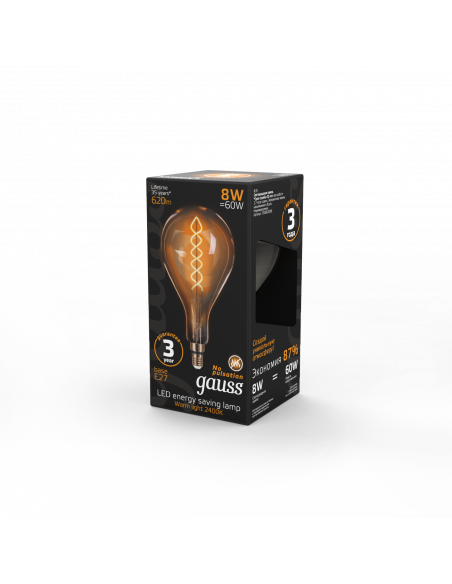 Лампа Gauss Filament А160 8W 620lm 2400К Е27 golden flexible LED 1/6