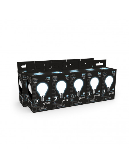 Лампа Gauss Filament Шар 5W 450lm 4100К Е14 milky LED 1/10/50