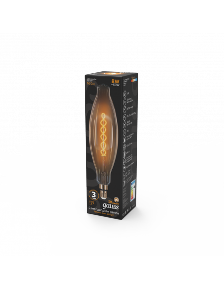 Лампа Gauss Filament BT120 8W 620lm 2400К Е27 golden flexible LED 1/10