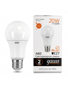 Лампа Gauss Elementary A60 20W 1520lm 3000K E27 LED 1/10/50 2