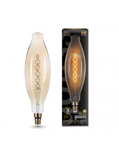 Лампа Gauss Filament BT120 8W 620lm 2400К Е27 golden flexible LED 1/10