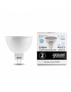 Лампа Gauss Elementary MR16 5.5W 470lm 6500К GU5.3 LED...