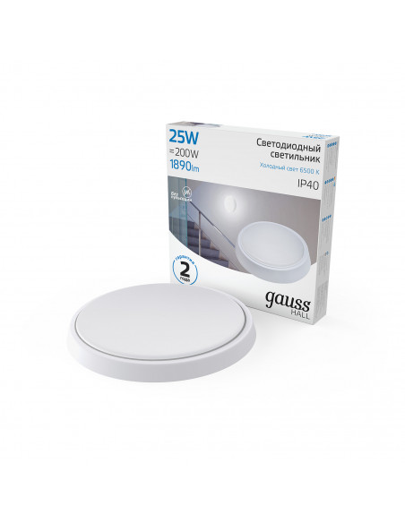 Светильник ЖКХ Gauss HALL круг 25W 1890lm 6500K 200-240V IP40 D210*35мм белый LED 1/20