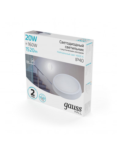 Св-к светодиодный Gauss IP40 D180*33 20W 1520lm...