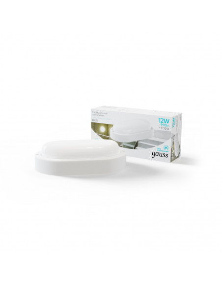 Светильник ЖКХ Gauss Elementary овал 12W 940lm 4000K 160-260V IP65 160x90x46 белый LED 1/40