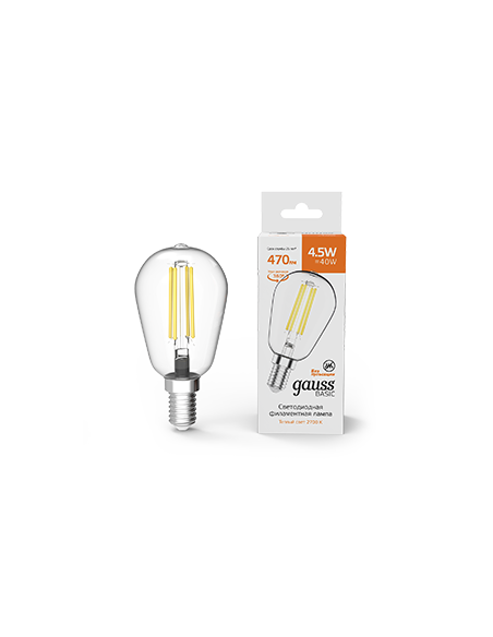 Лампа Gauss Basic Filament ST45 4,5W 470lm 2700К Е14 LED 1/10/50