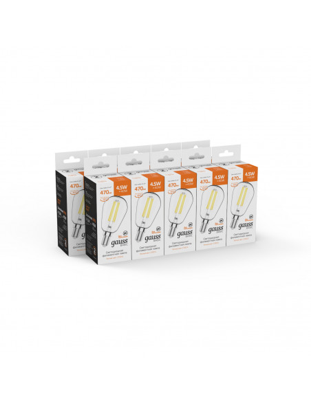 Лампа Gauss Basic Filament ST45 4,5W 470lm 2700К Е14 LED 1/10/50