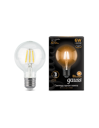 Лампа Gauss Filament G95 6W 630lm 2700К Е27 LED...