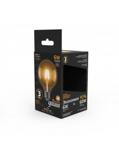Лампа Gauss Filament G95 6W 630lm 2700К Е27 LED 1/20 2