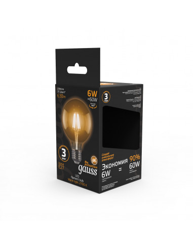 Лампа Gauss Filament G95 6W 630lm 2700К Е27 LED...