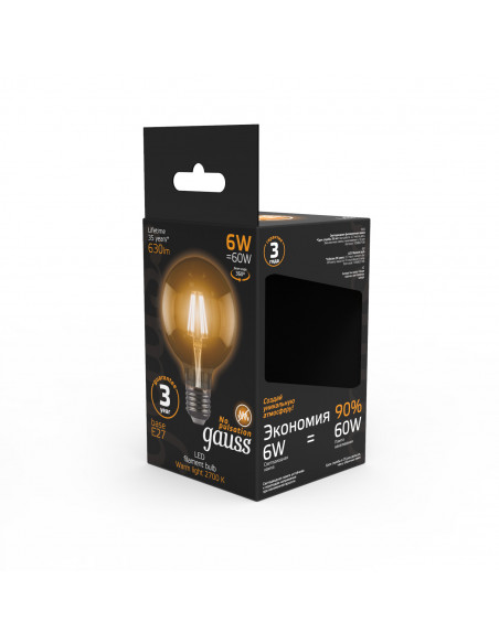 Лампа Gauss Filament G95 6W 630lm 2700К Е27 LED 1/20