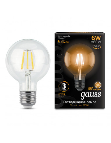 Лампа Gauss Filament G95 6W 630lm 2700К Е27 LED...