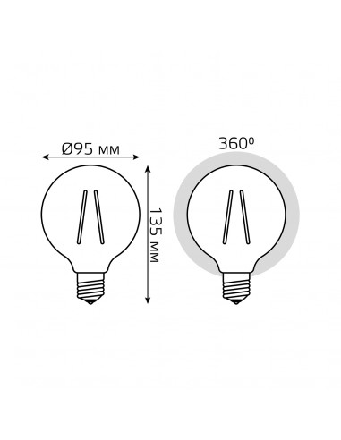 Лампа Gauss Filament G95 6W 630lm 2700К Е27 LED...
