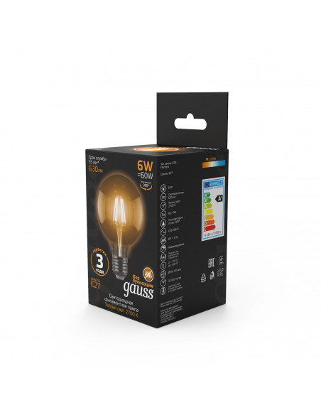 Лампа Gauss Filament G95 6W 630lm 2700К Е27 LED 1/20