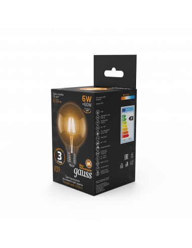 Лампа Gauss Filament G95 6W 630lm 2700К Е27 LED...