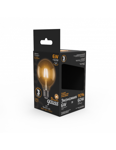 Лампа Gauss Filament G95 6W 630lm 2700К Е27 LED 1/20