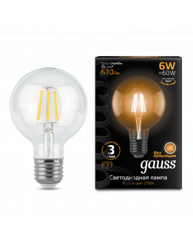 Лампа Gauss Filament G95 6W 630lm 2700К Е27 LED...