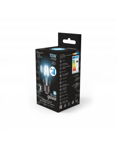 Лампа Gauss Filament А60 10W 970lm 4100К Е27...