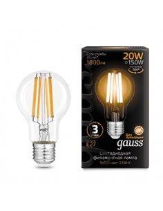 Лампа Gauss Filament А60 20W 1800lm 2700К Е27 LED 1/10/40