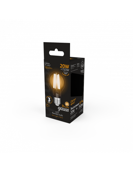 Лампа Gauss Filament А60 20W 1800lm 2700К Е27 LED 1/10/40