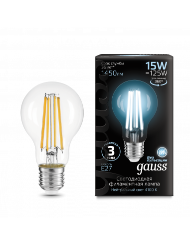 Лампа Gauss Filament А60 15W 1450lm 4100К Е27...