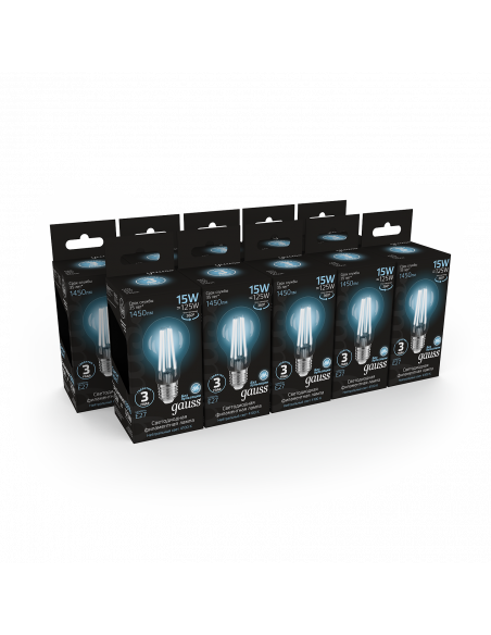 Лампа Gauss Filament А60 15W 1450lm 4100К Е27 LED 1/10/40