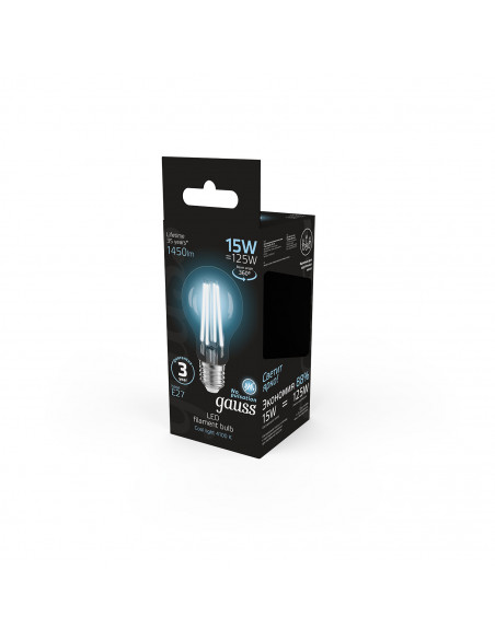 Лампа Gauss Filament А60 15W 1450lm 4100К Е27 LED 1/10/40