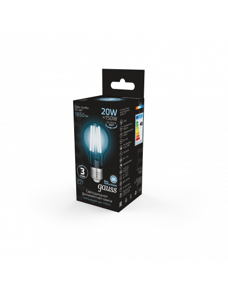 Упаковка 10 штук Лампа Gauss Filament А60 20W 1850lm 4100К Е27 LED 1/10/40
